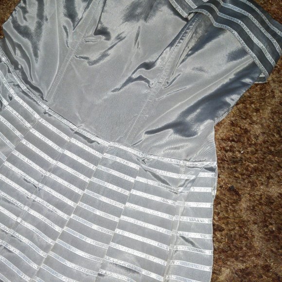 4/$20 | Algo Strapless Floor Length Silver Striped Dress - Picture 5 of 12